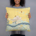 Person holding 18x18 Custom North Bend Nebraska Map Throw Pillow in Woodblock