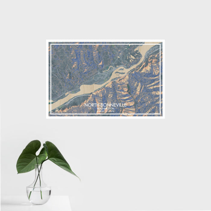16x24 North Bonneville Washington Map Print Landscape Orientation in Afternoon Style With Tropical Plant Leaves in Water