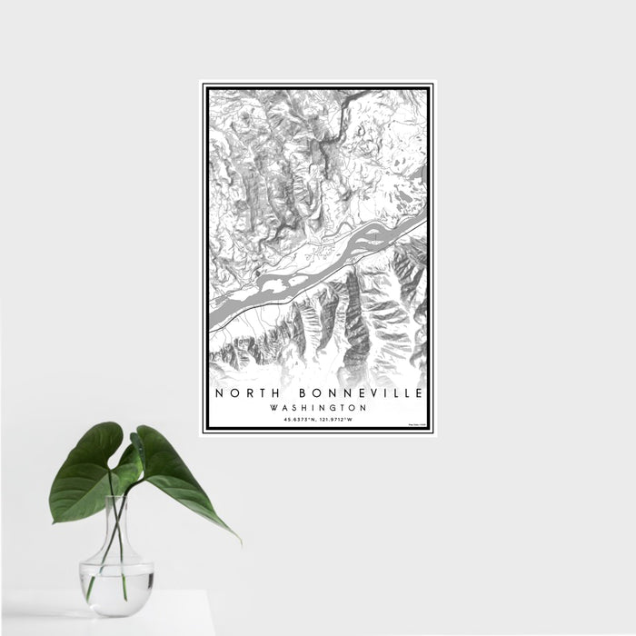 16x24 North Bonneville Washington Map Print Portrait Orientation in Classic Style With Tropical Plant Leaves in Water