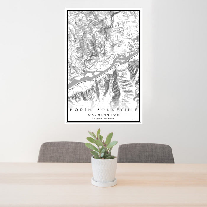 24x36 North Bonneville Washington Map Print Portrait Orientation in Classic Style Behind 2 Chairs Table and Potted Plant