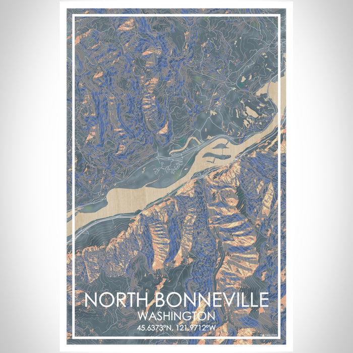 North Bonneville Washington Map Print Portrait Orientation in Afternoon Style With Shaded Background