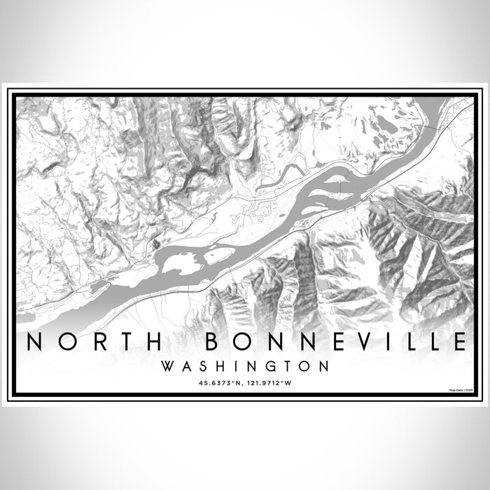 North Bonneville Washington Map Print Landscape Orientation in Classic Style With Shaded Background