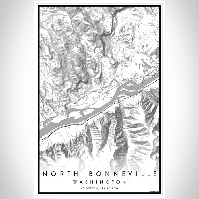 North Bonneville Washington Map Print Portrait Orientation in Classic Style With Shaded Background