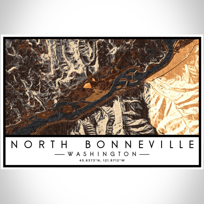 North Bonneville Washington Map Print Landscape Orientation in Ember Style With Shaded Background