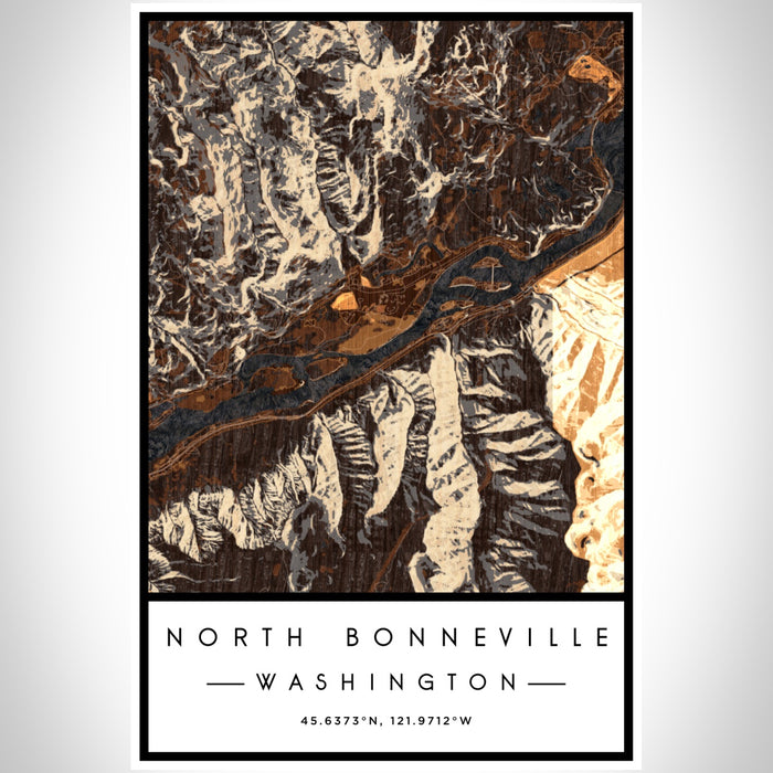 North Bonneville Washington Map Print Portrait Orientation in Ember Style With Shaded Background