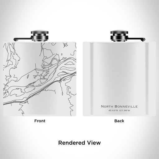 Rendered View of North Bonneville Washington Map Engraving on 6oz Stainless Steel Flask in White