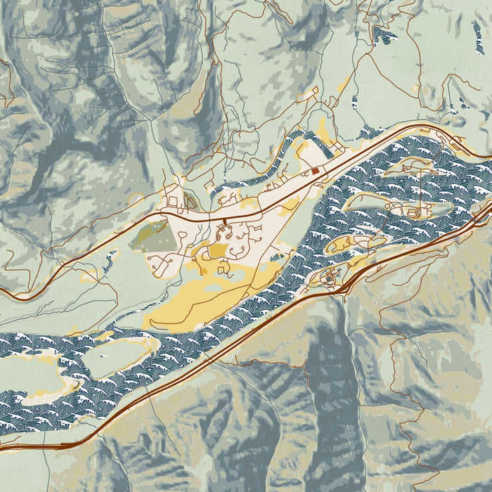 North Bonneville Washington Map Print in Woodblock Style Zoomed In Close Up Showing Details