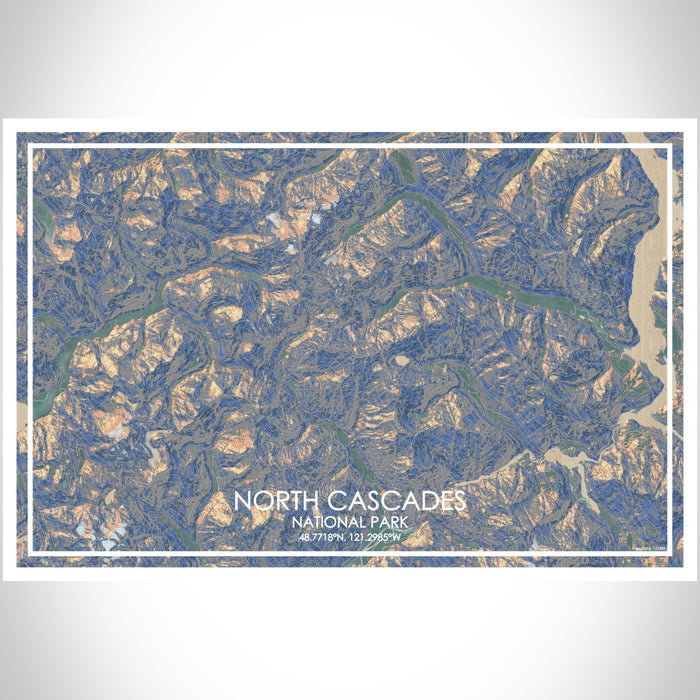 North Cascades National Park Map Print Landscape Orientation in Afternoon Style With Shaded Background