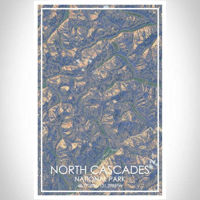 North Cascades National Park Map Print Portrait Orientation in Afternoon Style With Shaded Background