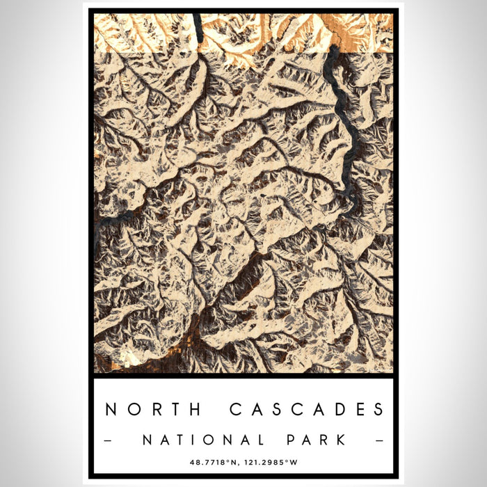 North Cascades National Park Map Print Portrait Orientation in Ember Style With Shaded Background