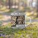 Right View Custom North Cascades National Park Map Enamel Mug in Ember on Grass With Trees in Background