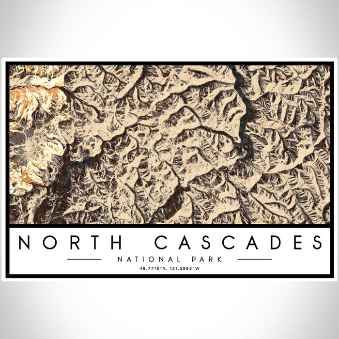 North Cascades National Park Map Print Landscape Orientation in Ember Style With Shaded Background