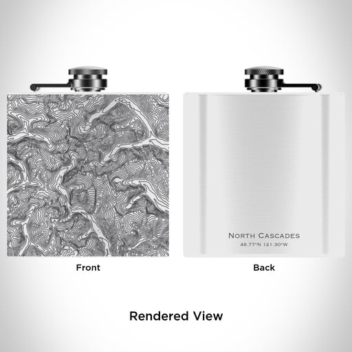 Rendered View of North Cascades National Park Map Engraving on 6oz Stainless Steel Flask in White