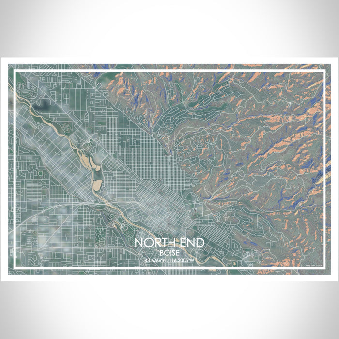 North End Boise Map Print Landscape Orientation in Afternoon Style With Shaded Background