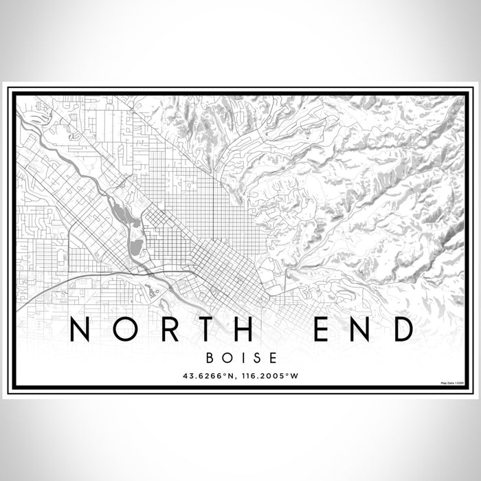 North End Boise Map Print Landscape Orientation in Classic Style With Shaded Background