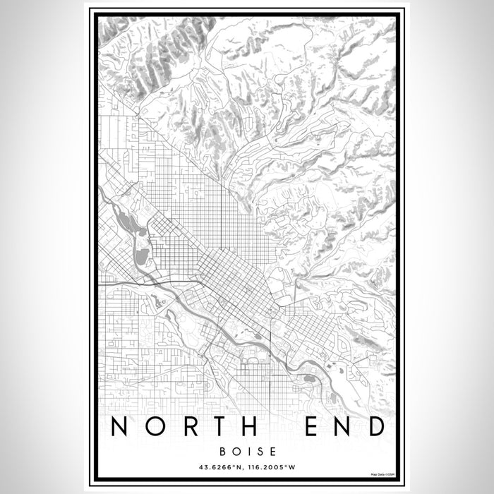 North End Boise Map Print Portrait Orientation in Classic Style With Shaded Background