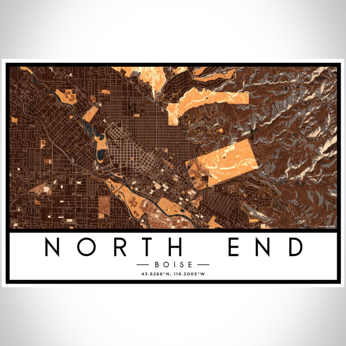 North End Boise Map Print Landscape Orientation in Ember Style With Shaded Background