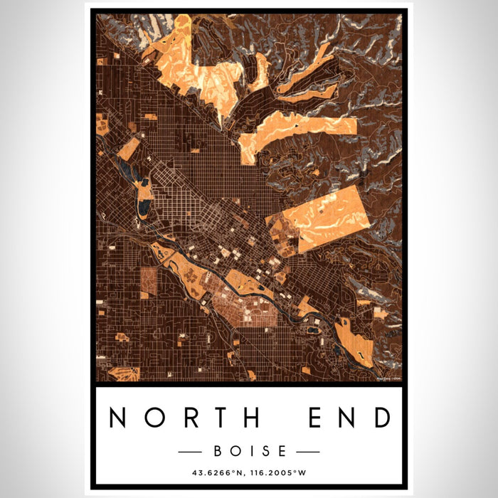 North End Boise Map Print Portrait Orientation in Ember Style With Shaded Background