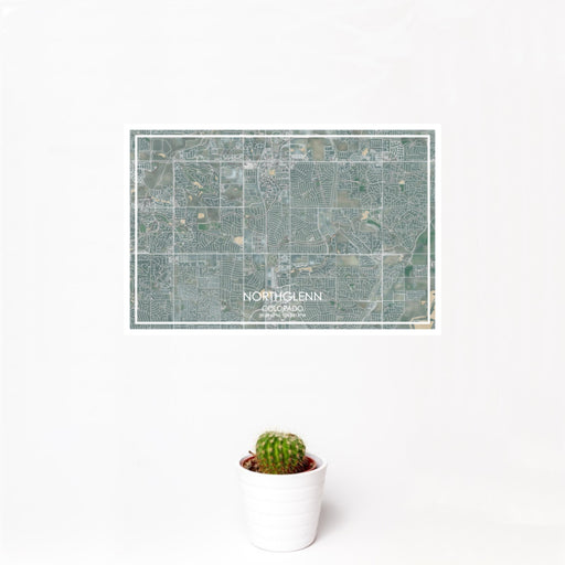 12x18 Northglenn Colorado Map Print Landscape Orientation in Afternoon Style With Small Cactus Plant in White Planter