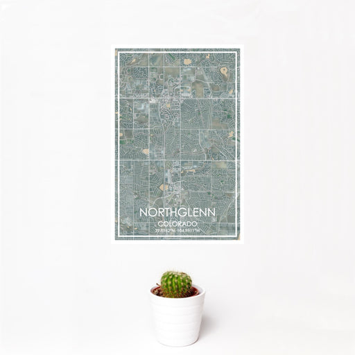 12x18 Northglenn Colorado Map Print Portrait Orientation in Afternoon Style With Small Cactus Plant in White Planter