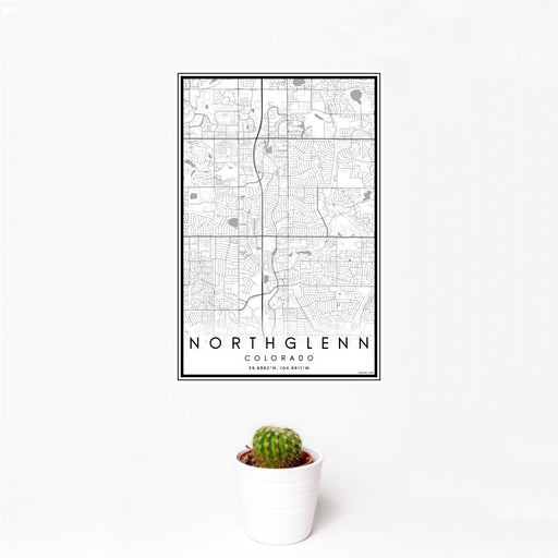12x18 Northglenn Colorado Map Print Portrait Orientation in Classic Style With Small Cactus Plant in White Planter