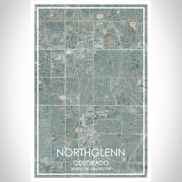 Northglenn Colorado Map Print Portrait Orientation in Afternoon Style With Shaded Background