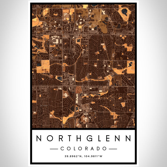Northglenn Colorado Map Print Portrait Orientation in Ember Style With Shaded Background