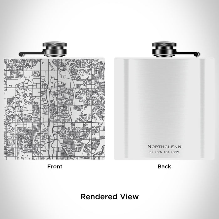 Rendered View of Northglenn Colorado Map Engraving on 6oz Stainless Steel Flask in White