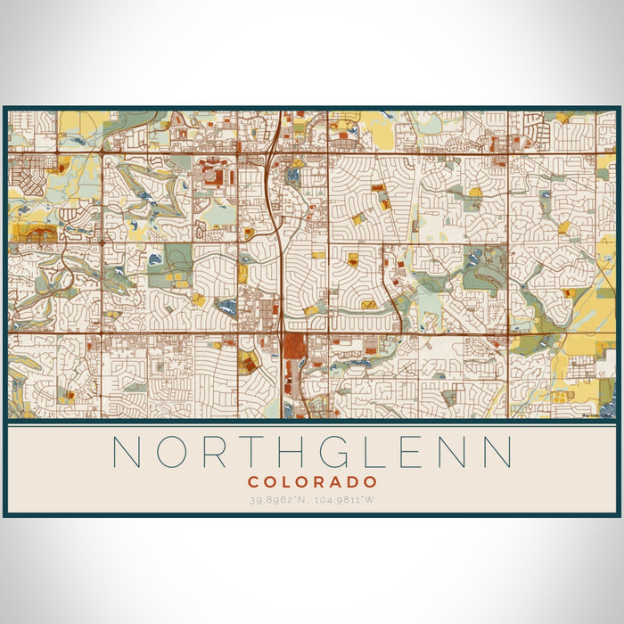 Northglenn Colorado Map Print Landscape Orientation in Woodblock Style With Shaded Background