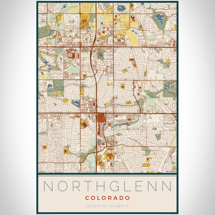 Northglenn Colorado Map Print Portrait Orientation in Woodblock Style With Shaded Background