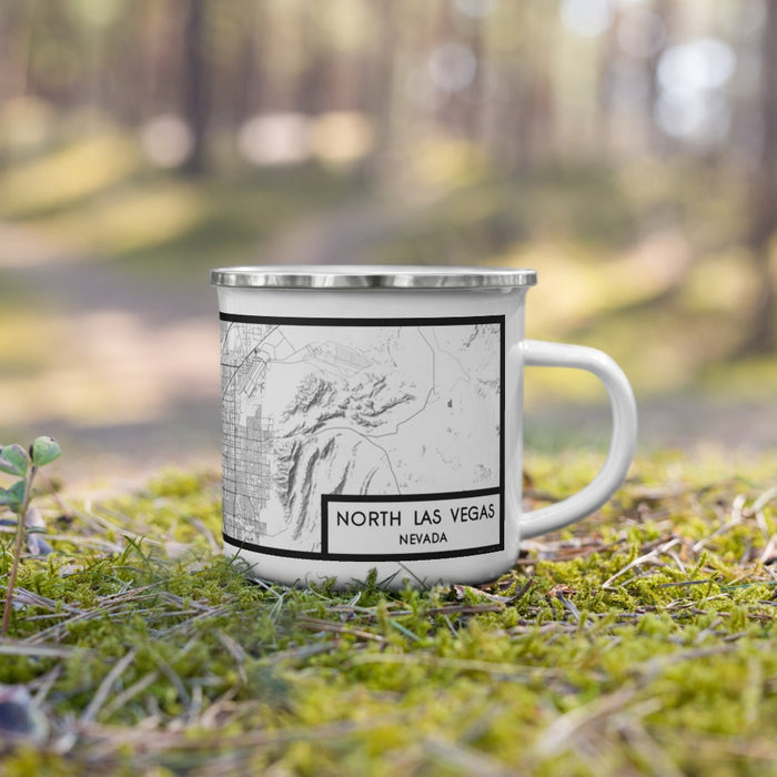 Right View Custom North Las Vegas Nevada Map Enamel Mug in Classic on Grass With Trees in Background