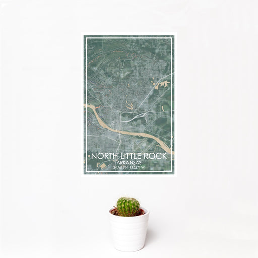 12x18 North Little Rock Arkansas Map Print Portrait Orientation in Afternoon Style With Small Cactus Plant in White Planter