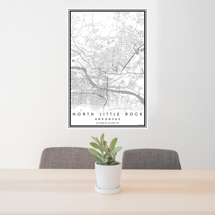 24x36 North Little Rock Arkansas Map Print Portrait Orientation in Classic Style Behind 2 Chairs Table and Potted Plant