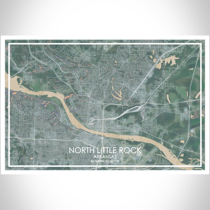 North Little Rock Arkansas Map Print Landscape Orientation in Afternoon Style With Shaded Background