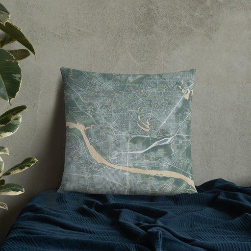 Custom North Little Rock Arkansas Map Throw Pillow in Afternoon on Bedding Against Wall