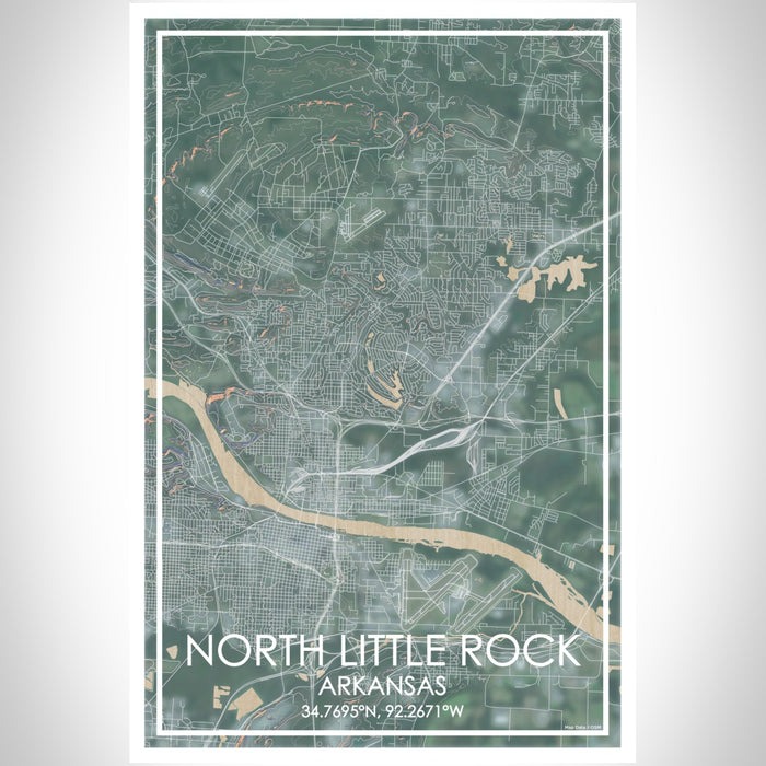 North Little Rock Arkansas Map Print Portrait Orientation in Afternoon Style With Shaded Background