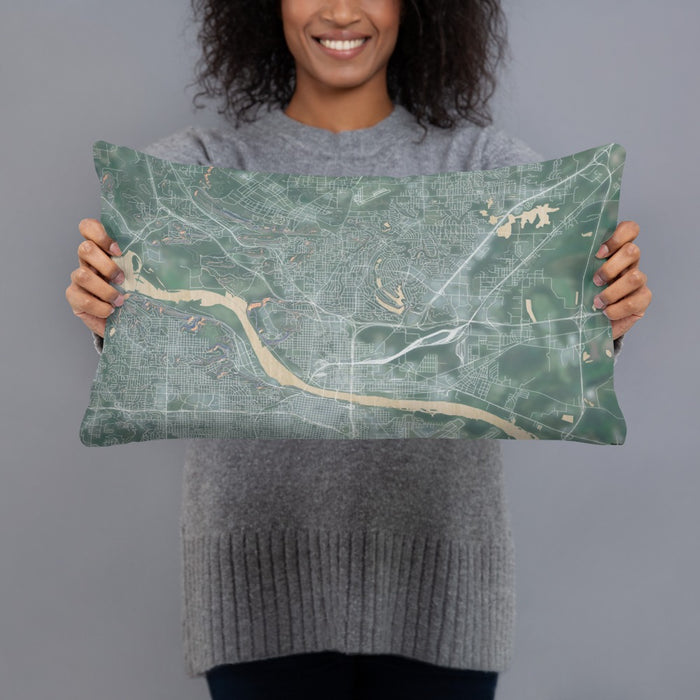 Person holding 20x12 Custom North Little Rock Arkansas Map Throw Pillow in Afternoon