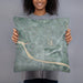 Person holding 18x18 Custom North Little Rock Arkansas Map Throw Pillow in Afternoon