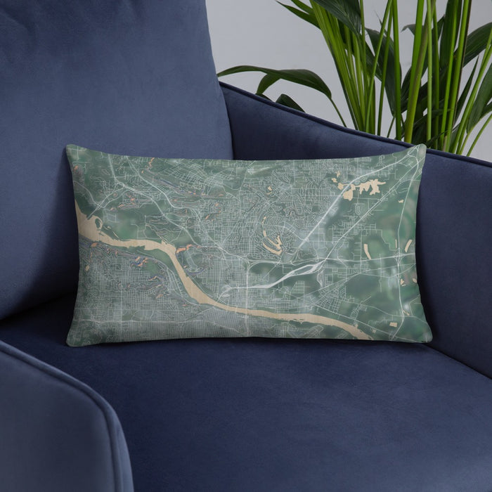 Custom North Little Rock Arkansas Map Throw Pillow in Afternoon on Blue Colored Chair