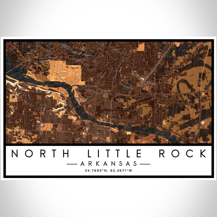 North Little Rock Arkansas Map Print Landscape Orientation in Ember Style With Shaded Background