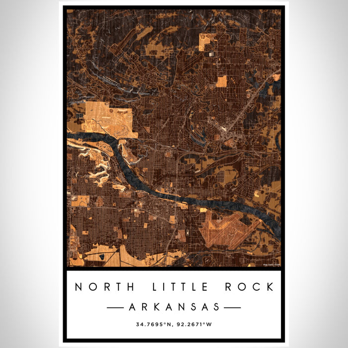 North Little Rock Arkansas Map Print Portrait Orientation in Ember Style With Shaded Background