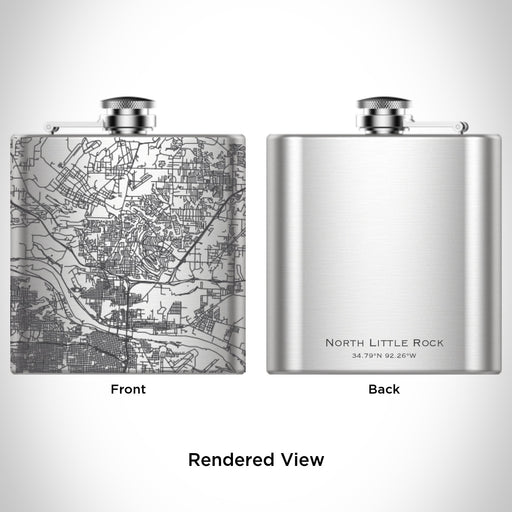 Rendered View of North Little Rock Arkansas Map Engraving on 6oz Stainless Steel Flask