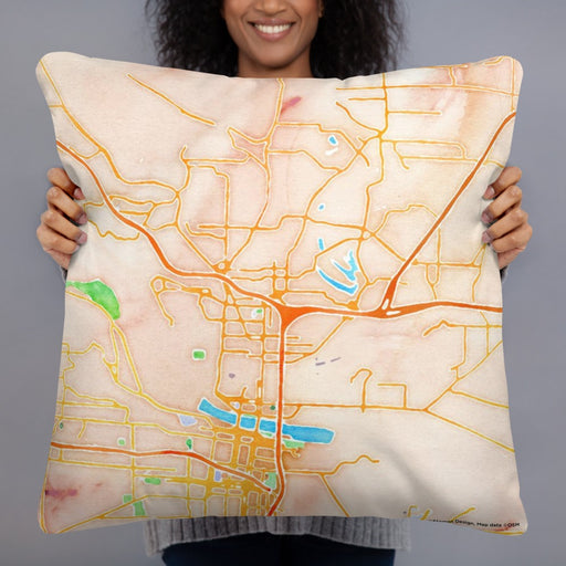 Person holding 22x22 Custom North Little Rock Arkansas Map Throw Pillow in Watercolor