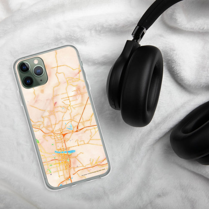 Custom North Little Rock Arkansas Map Phone Case in Watercolor on Table with Black Headphones