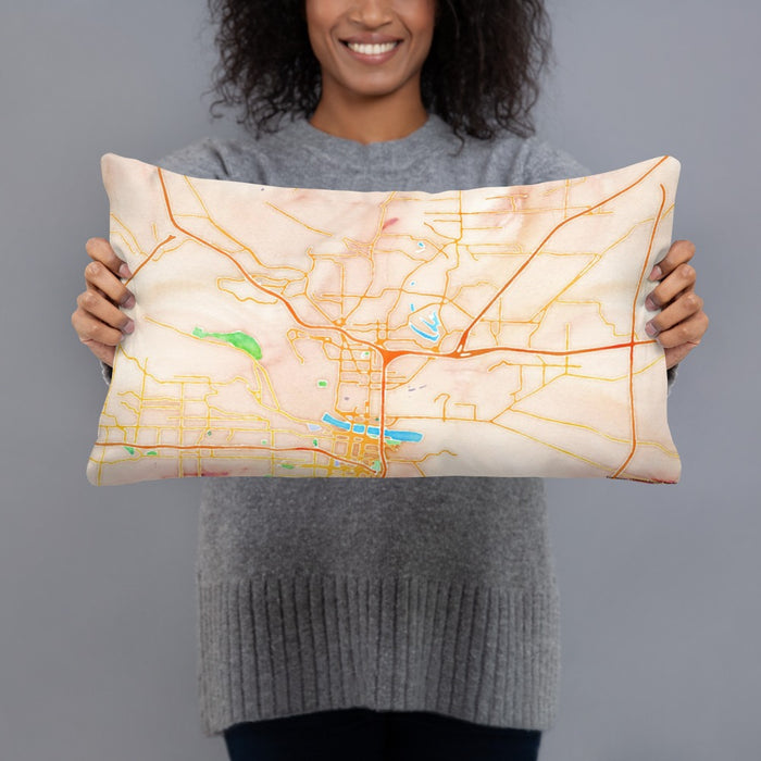 Person holding 20x12 Custom North Little Rock Arkansas Map Throw Pillow in Watercolor