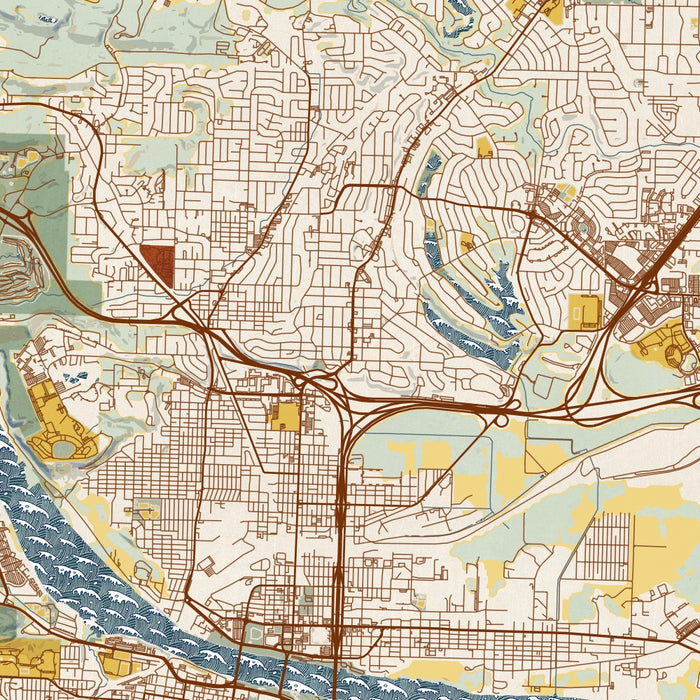 North Little Rock Arkansas Map Print in Woodblock Style Zoomed In Close Up Showing Details