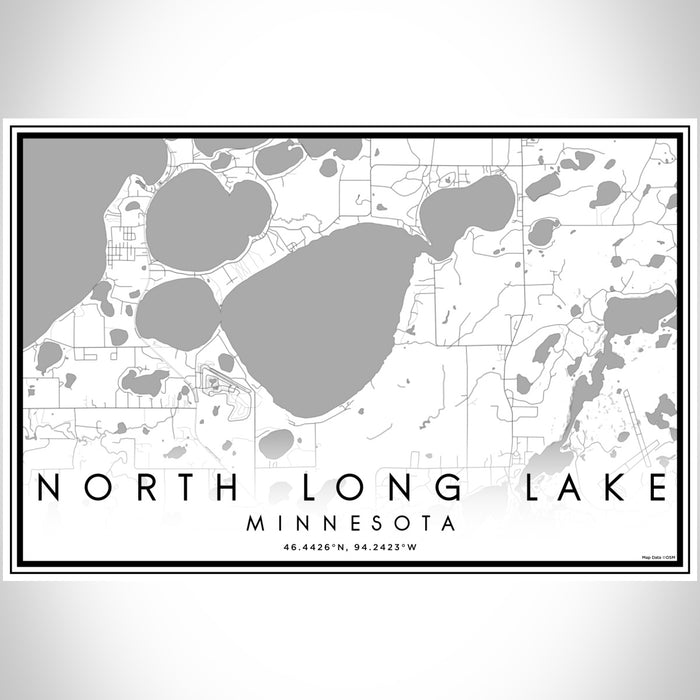 North Long Lake Minnesota Map Print Landscape Orientation in Classic Style With Shaded Background