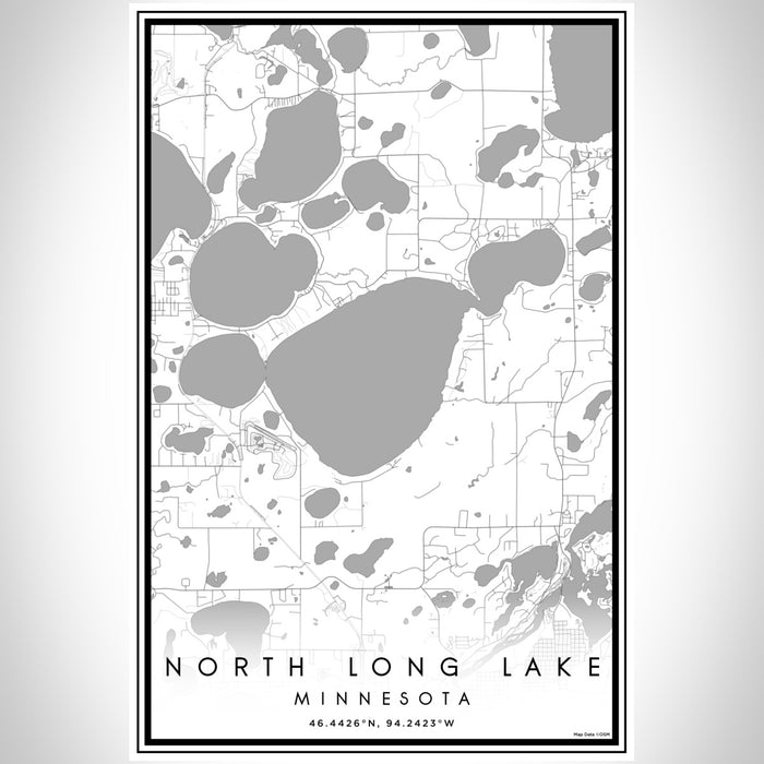 North Long Lake Minnesota Map Print Portrait Orientation in Classic Style With Shaded Background