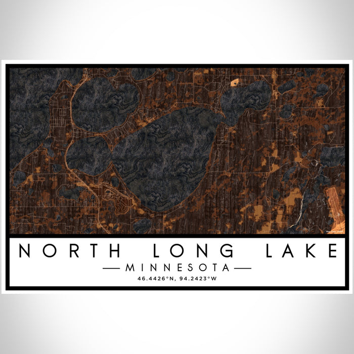 North Long Lake Minnesota Map Print Landscape Orientation in Ember Style With Shaded Background