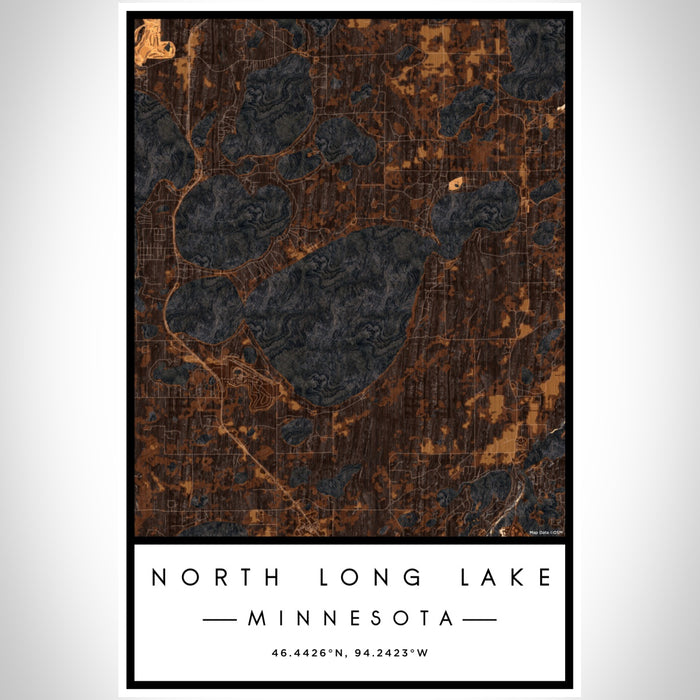 North Long Lake Minnesota Map Print Portrait Orientation in Ember Style With Shaded Background